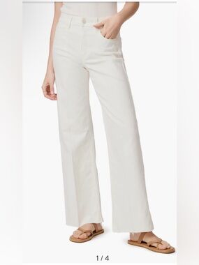 PAIGE Anessa Wide Leg Raw Hem Jeans Tonal Ecru Size 29 Petite NEW $229